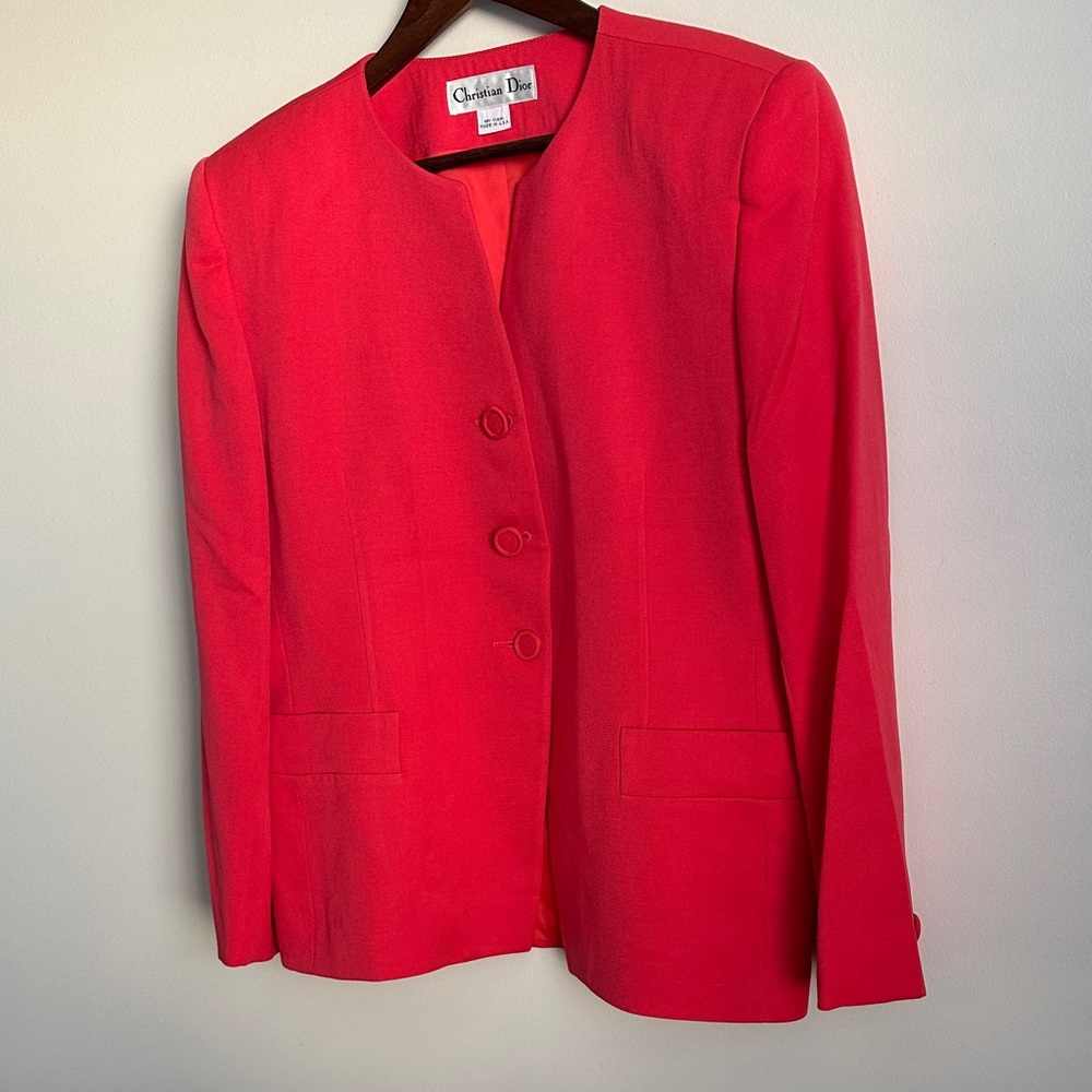 Dior Christian Dior Vintage Women's Vibrant Pink/Coral Button Blazer - Picture 8 of 9